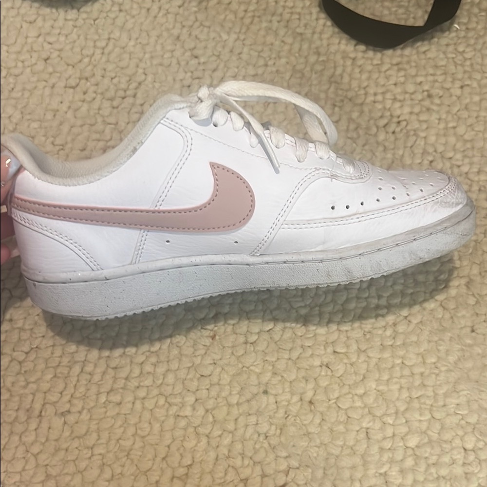 Nike White and Pink Air Force 1 Sneakers
